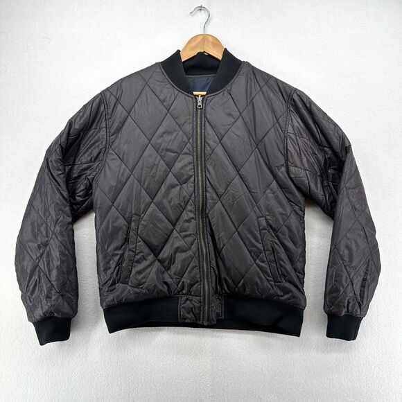 Stussy Quilted Coat Size M Reversible Plaid Black Bomber Jacket Pockets Winter - Picture 2 of 13